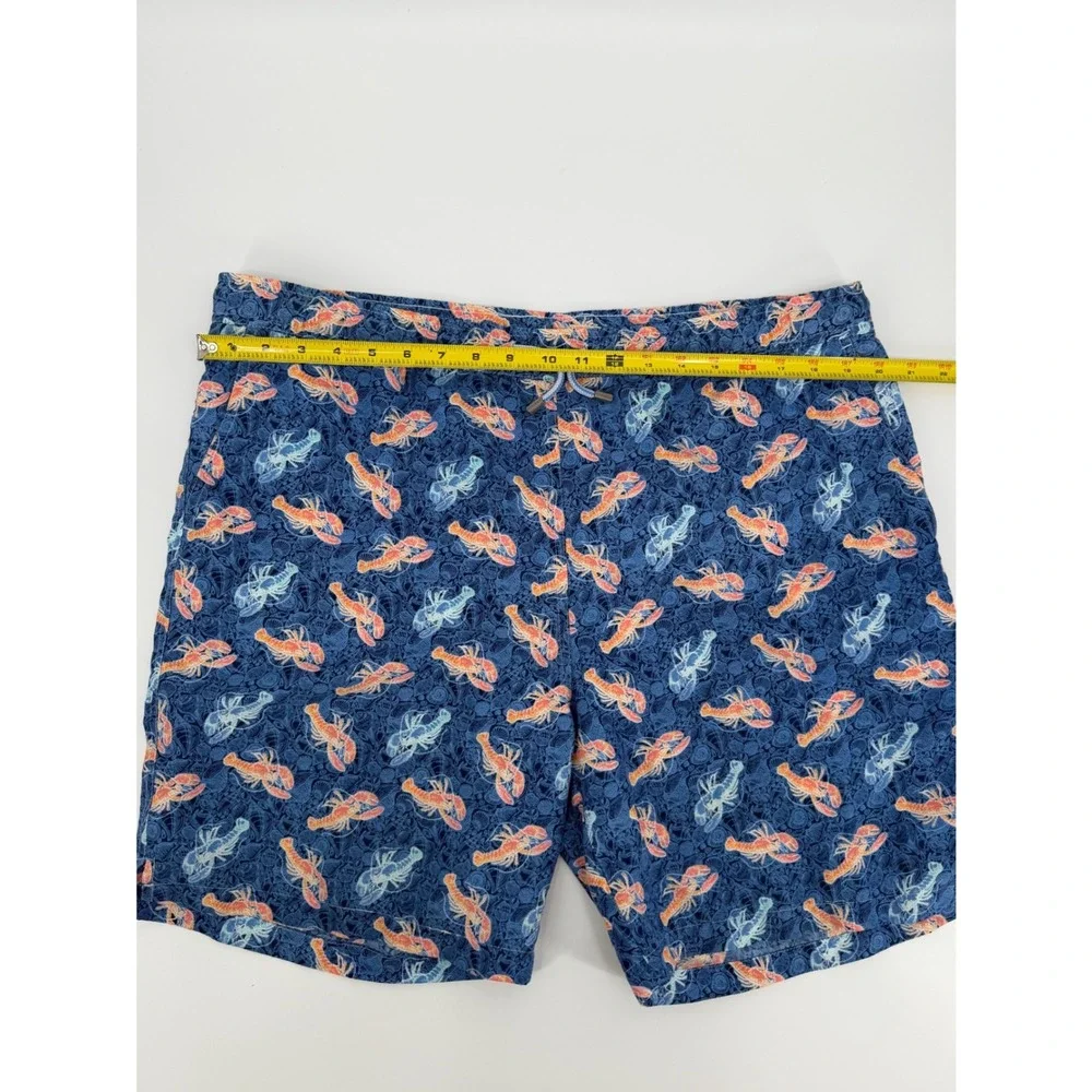 Peter Millar Mens Navy Blue Lobster Shell Print Swim Trunks Mesh Lined Large